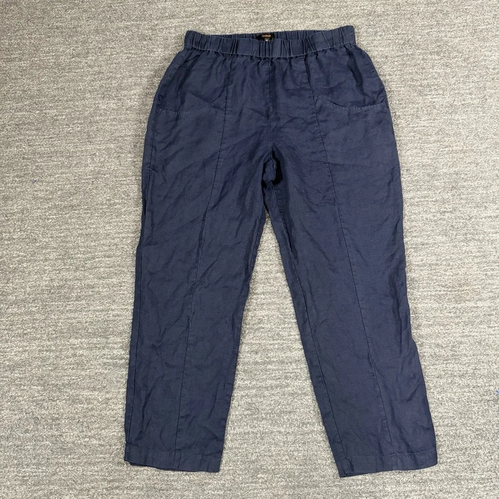 Quince 100% European Linen Tapered Ankle Pants Women Medium Navy Beach Boho